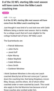 Reddit post with Leach's QB statistic